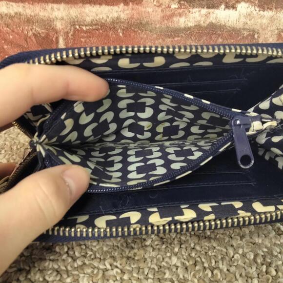 Vera Bradley Zip Around Accordion Wristlet Wallet Womens Navy Blue - Picture 3 of 6